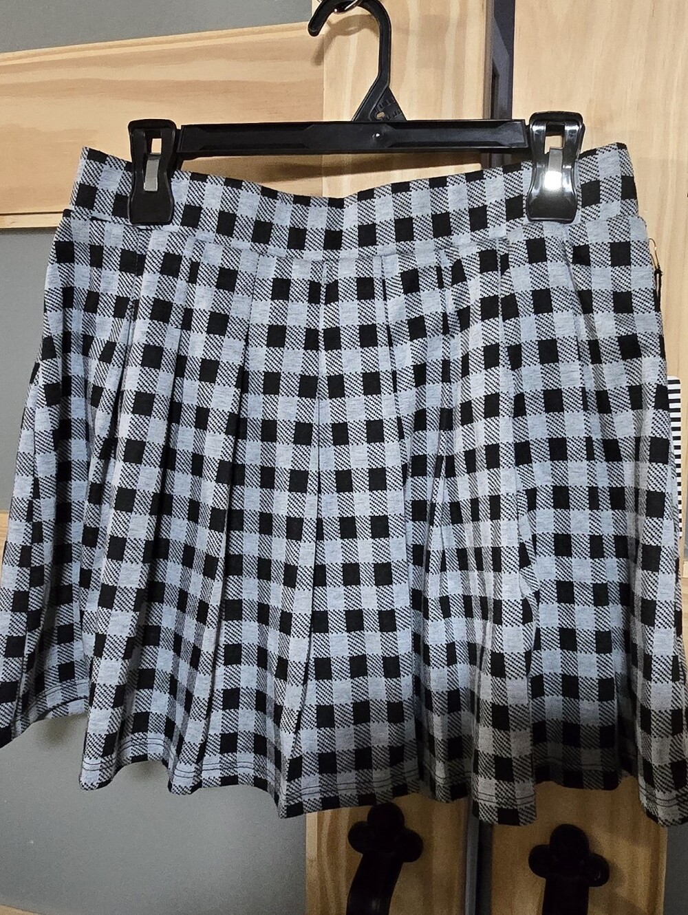 Haute Monde Black and Gray Gingham Pleated Skater Skirt